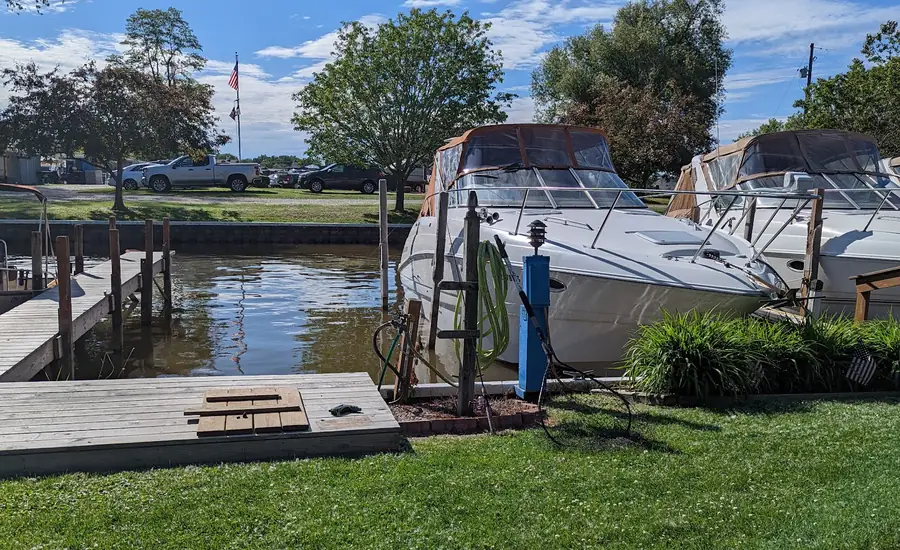 Docks and greenspace along the Grand River